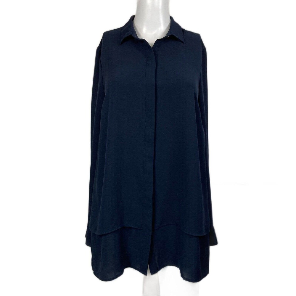 J. Jill Shirt Womens Sz XS Navy Layered-Look Concealed Placket‎ Dress Relaxed